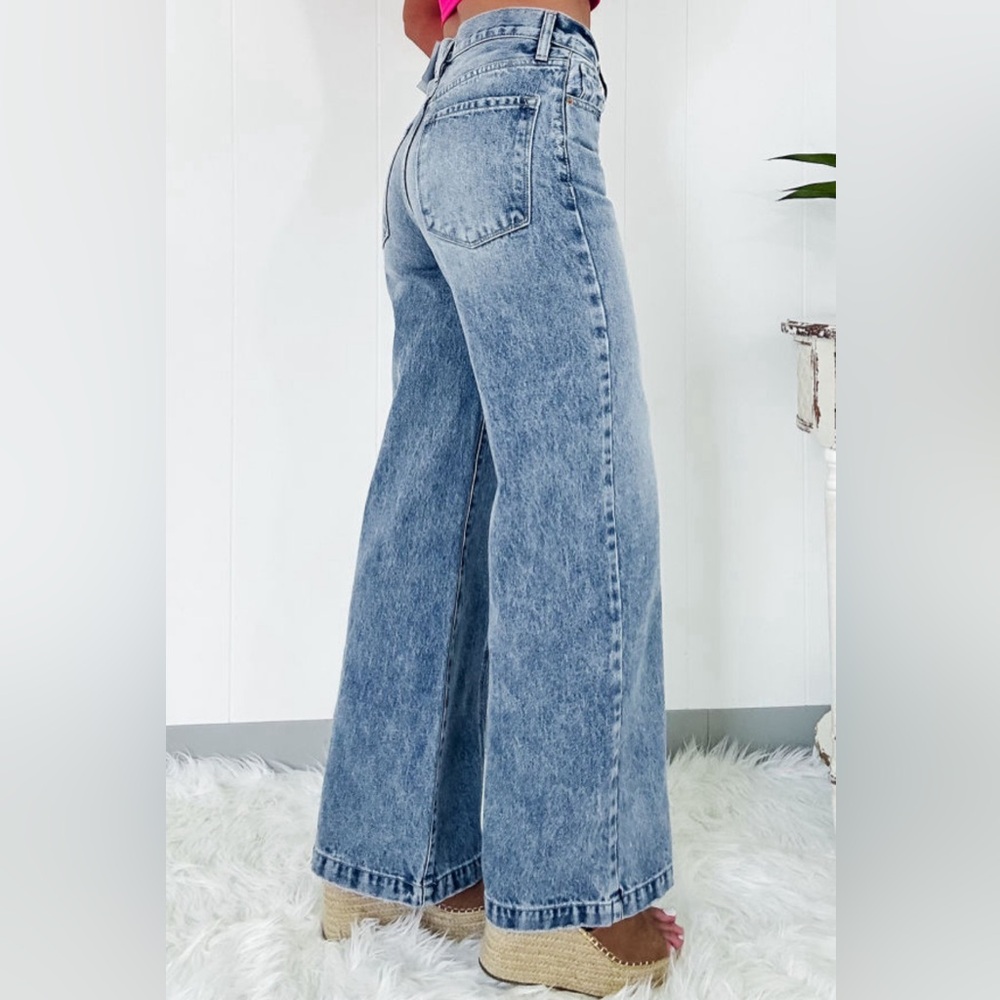 Kenna- blue seamed wide leg high waist jeans - Picture 2 of 4